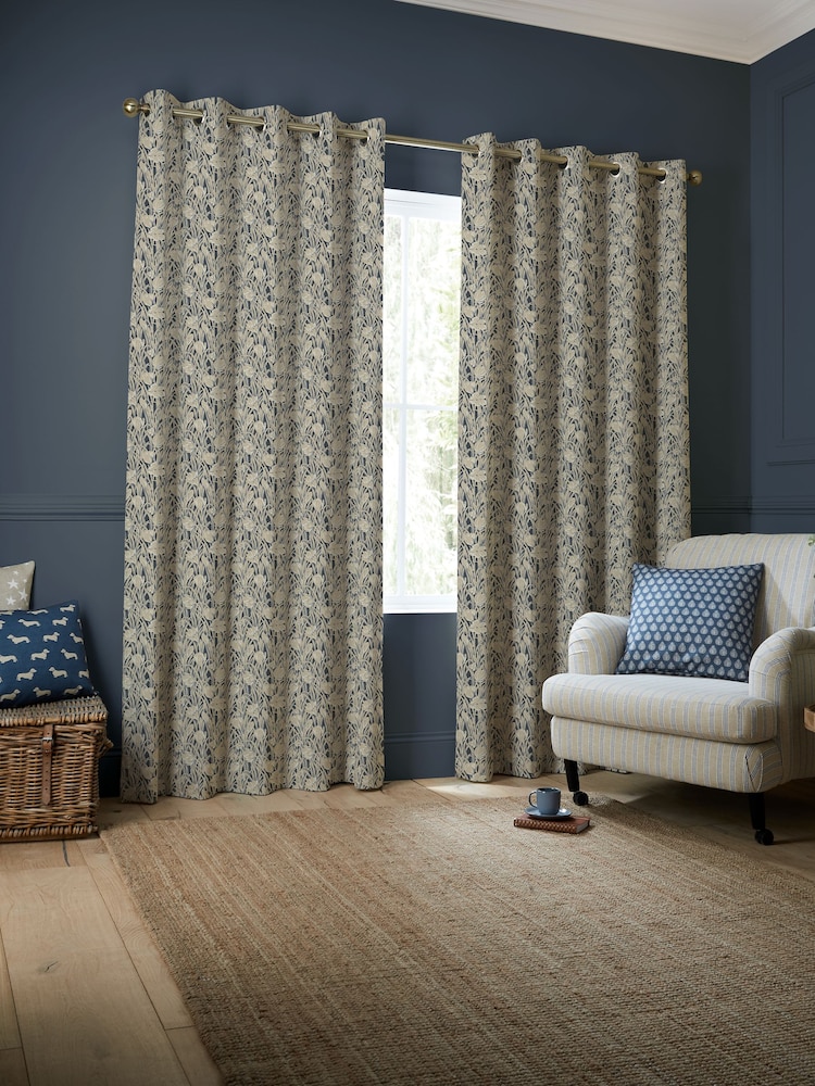 Emily Bond Indigo Blue Crocus Made to Measure 100% Cotton Curtains - Image 2 of 10
