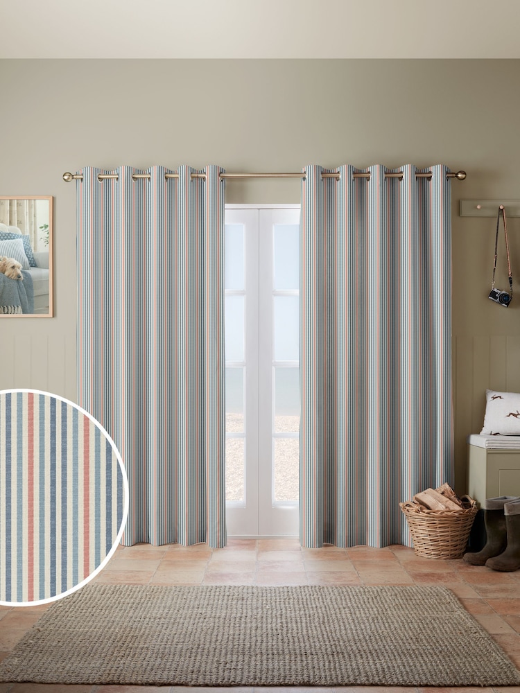 Emily Bond Blue Cornish Stripe Made to Measure 100% Cotton Curtains - Image 1 of 10