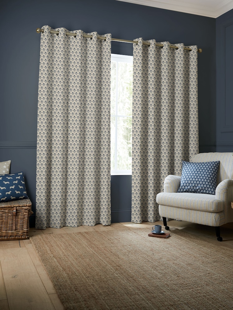 Emily Bond Indigo Blue Hawthorn Made to Measure 100% Cotton Curtains - Image 2 of 10