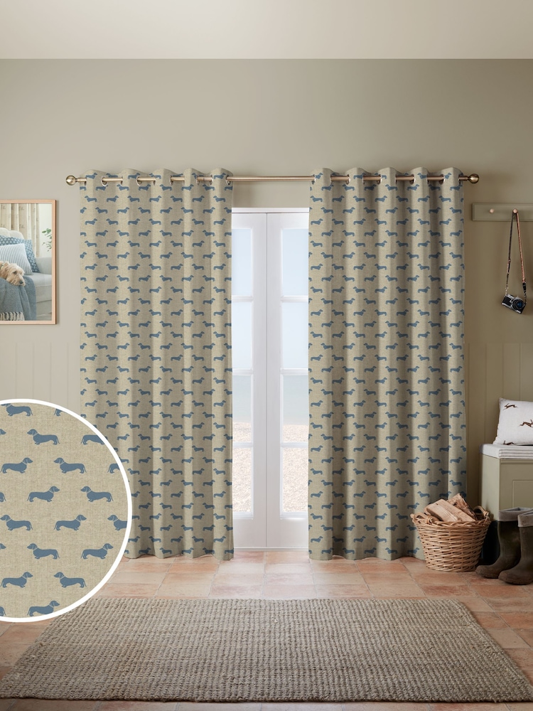 Emily Bond True Blue Peggy Made to Measure 100% Cotton Curtains - Image 1 of 10