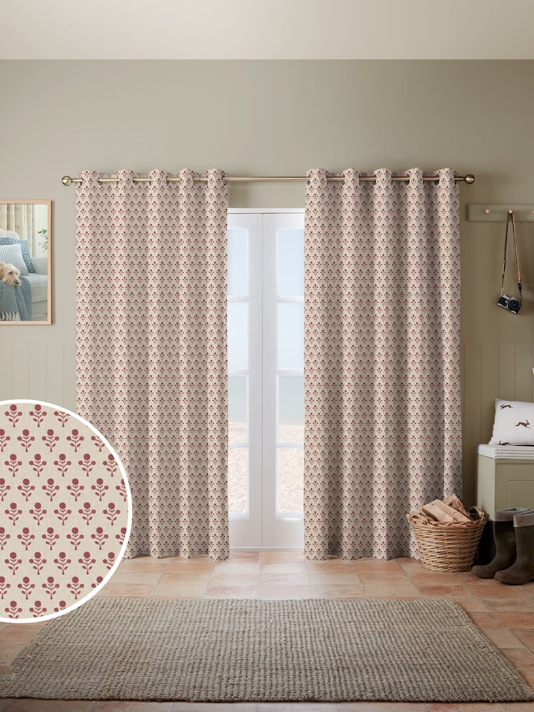 Emily Bond Swiss Red Hawthorn Made to Measure 100% Cotton Curtains - Image 1 of 10