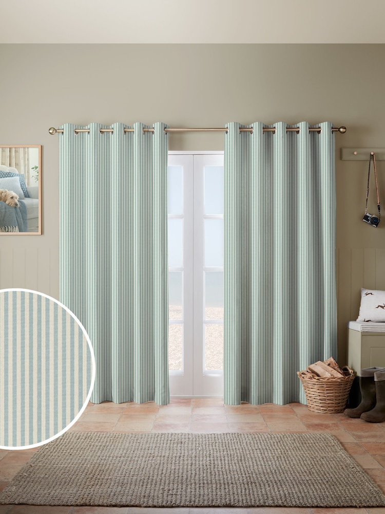 Emily Bond Duck Egg Blue Cornish Stripe Made to Measure 100% Cotton Curtains - Image 1 of 10