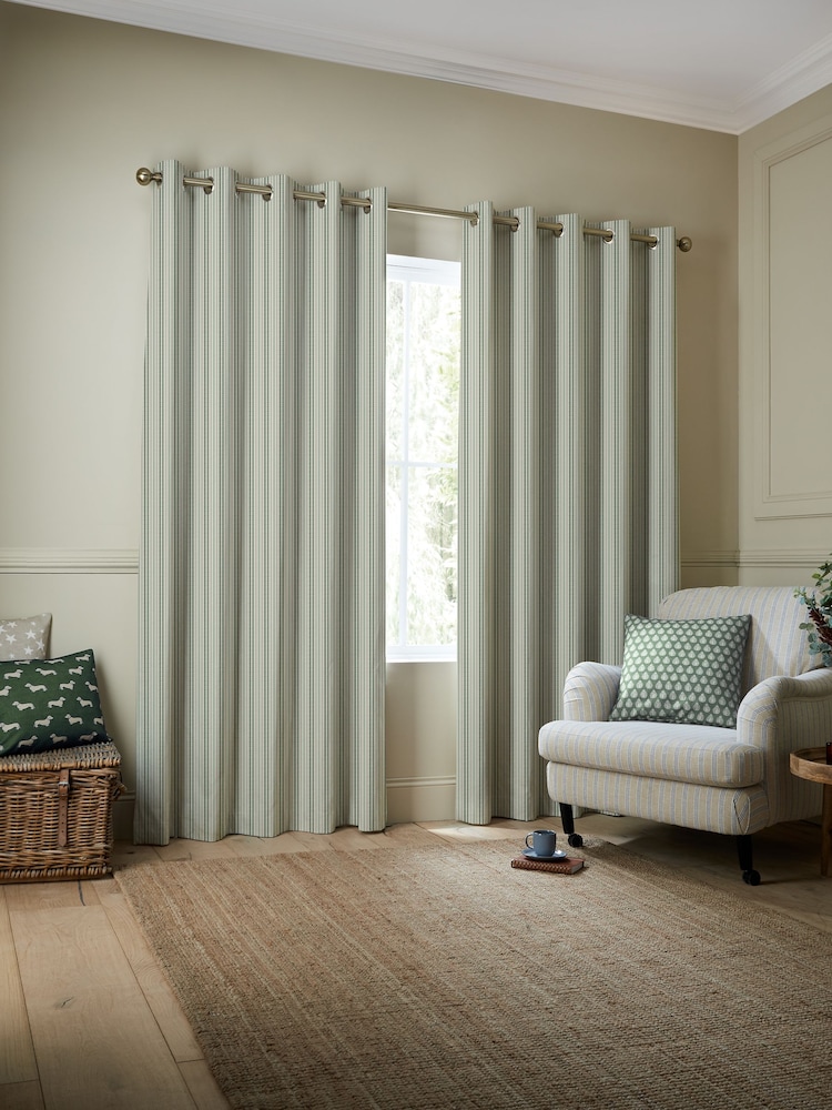 Emily Bond Fern Green Cornish Stripe Made to Measure 100% Cotton Curtains - Image 2 of 10