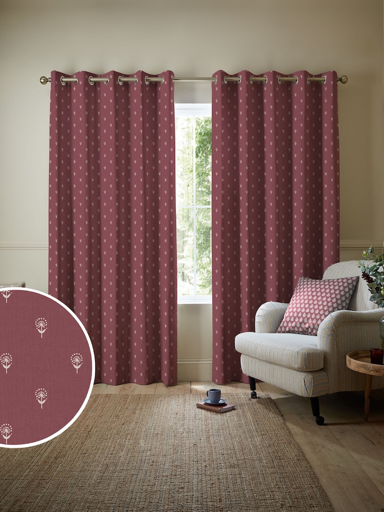 Emily Bond Burgundy Red Wild Thyme Made to Measure 100% Cotton Curtains - Image 1 of 10