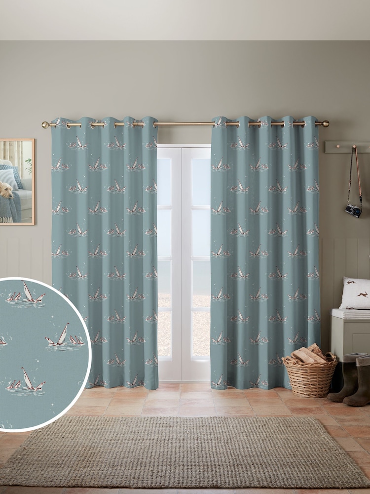 Emily Bond Duck Egg Blue Regatta Made to Measure 100% Cotton Curtains - Image 1 of 10