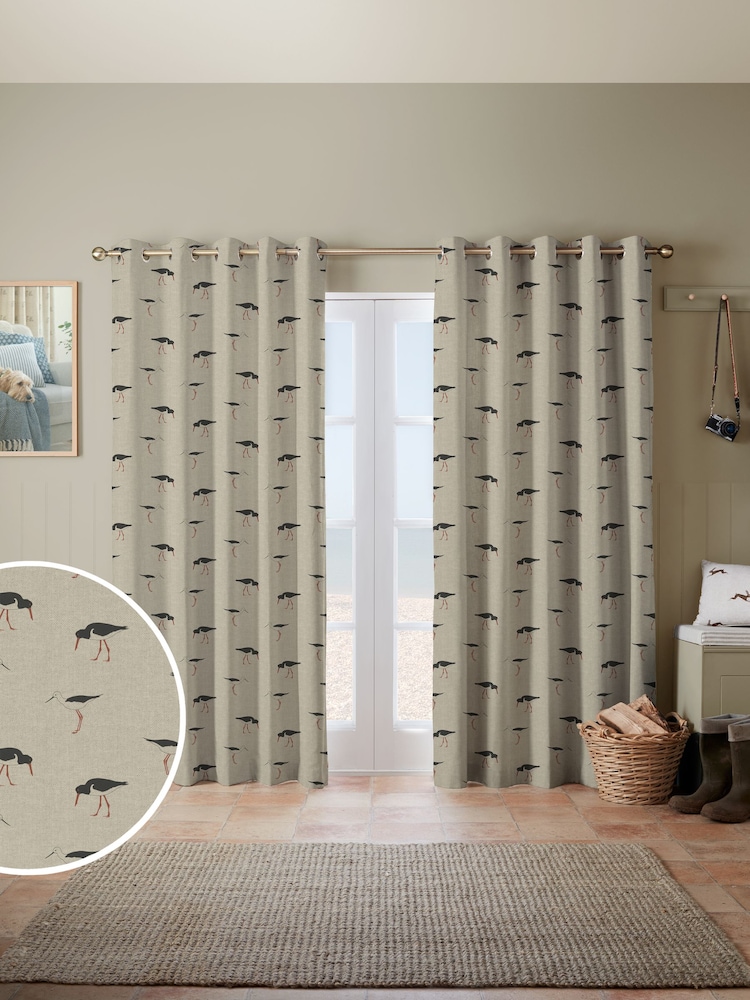Emily Bond Charcoal Grey Oyster Catcher Made to Measure 100% Cotton Curtains - Image 1 of 10
