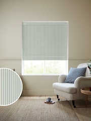 Emily Bond Duck Egg Blue Cornish Stripe Made to Measure 100% Cotton Roman Blind - Image 1 of 6
