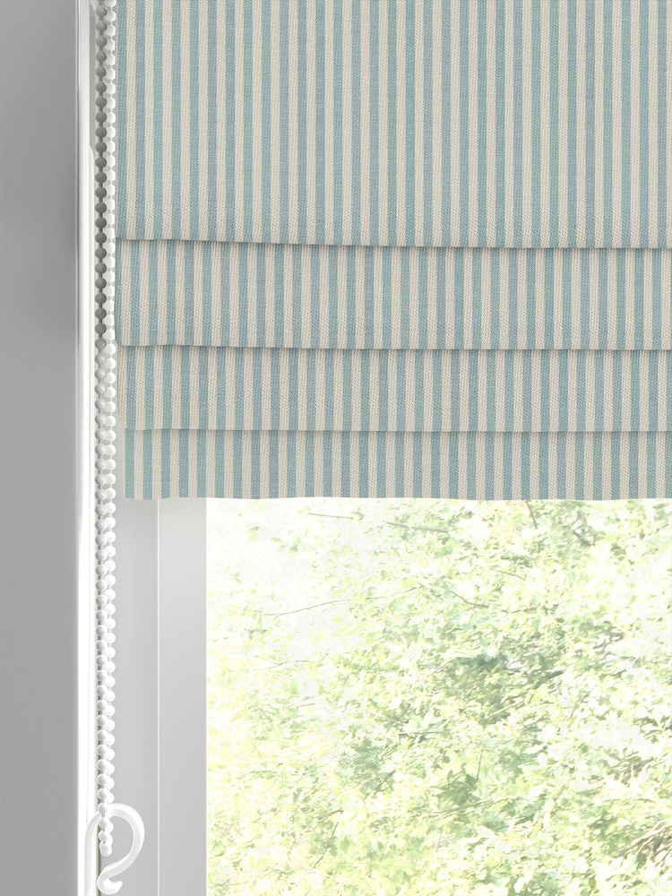 Emily Bond Duck Egg Blue Cornish Stripe Made to Measure 100% Cotton Roman Blind - Image 2 of 6