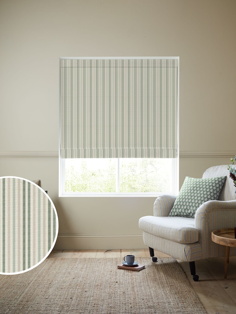 Emily Bond Fern Green Cornish Stripe Made to Measure 100% Cotton Roman Blind - Image 1 of 6