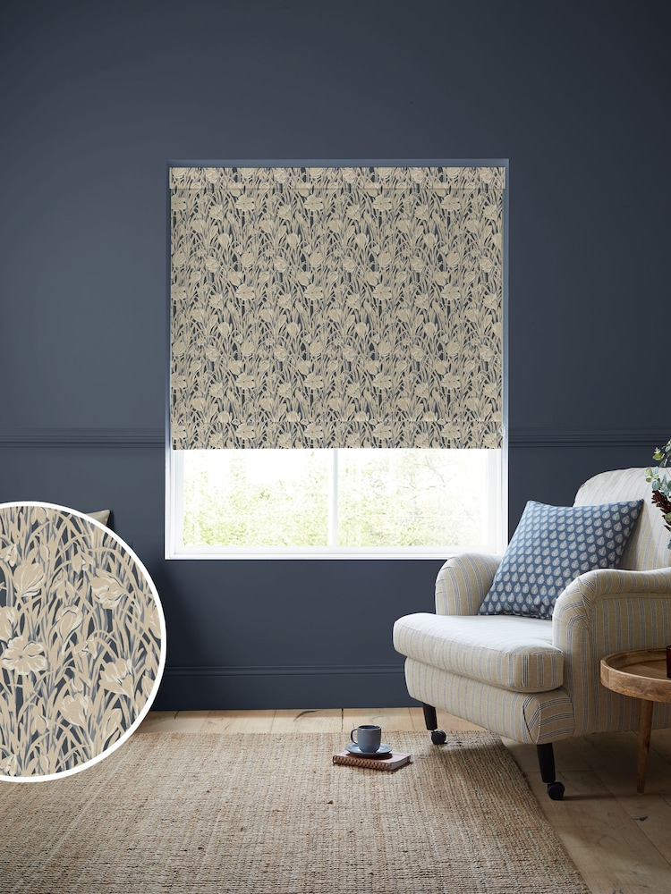 Emily Bond Indigo Blue Crocus Made to Measure 100% Cotton Roman Blind - Image 1 of 6