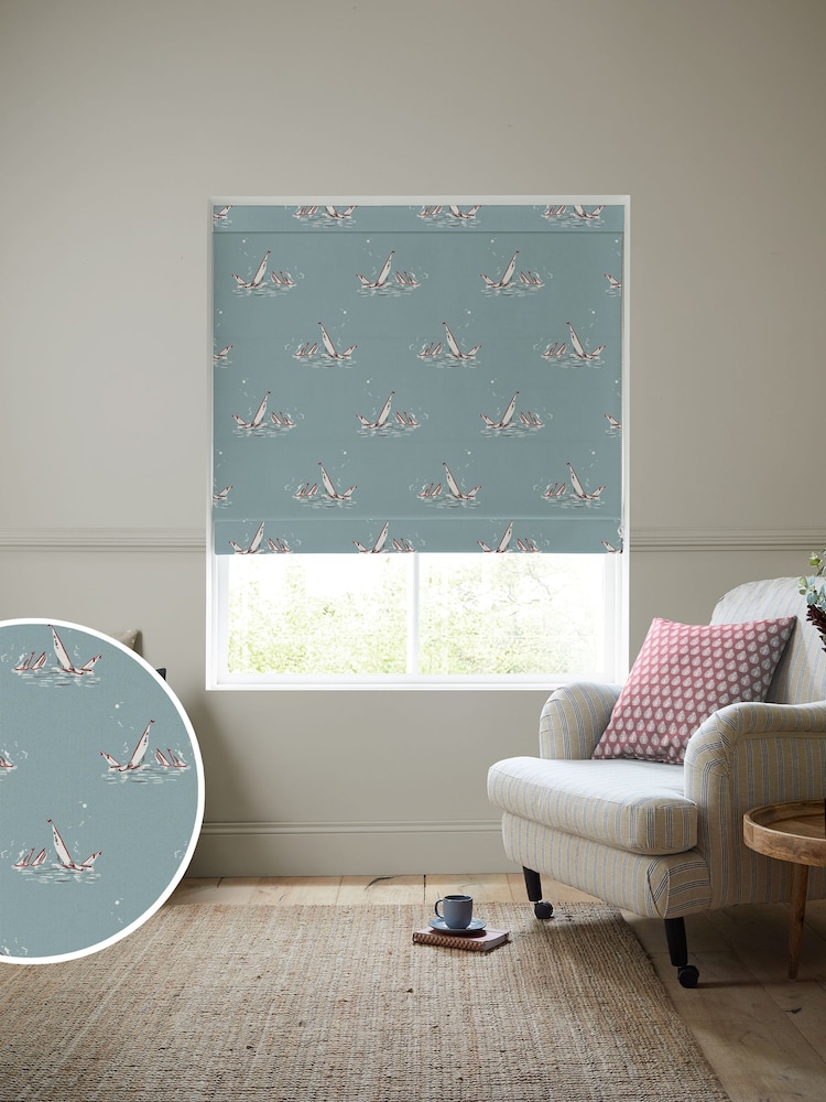 Emily Bond Duck Egg Blue Regatta Made to Measure 100% Cotton Roman Blind - Image 1 of 6