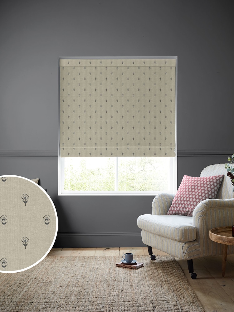 Emily Bond Charcoal Grey Wild Thyme Made to Measure 100% Cotton Roman Blind - Image 1 of 6