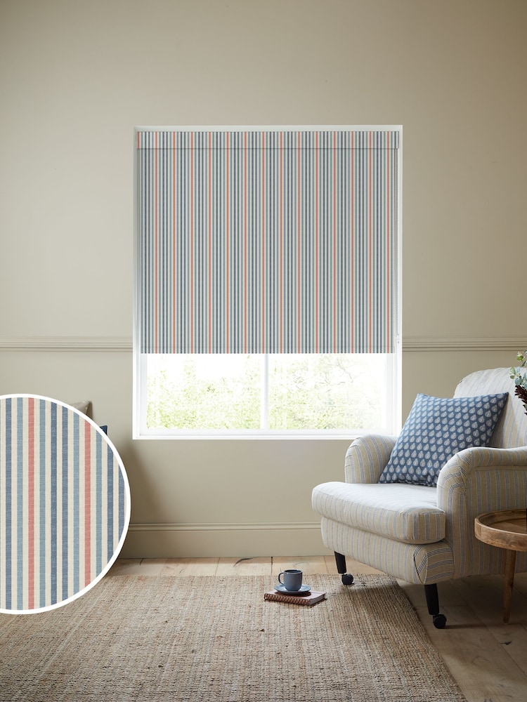 Emily Bond Blue Cornish Stripe Made to Measure Roller Blind - Image 1 of 6