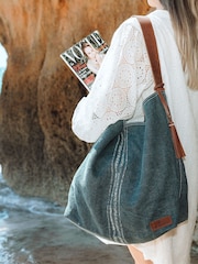 Seaspray Blue 100% Cotton Vertical Stripe Beach Bag - Bild 1 von 3