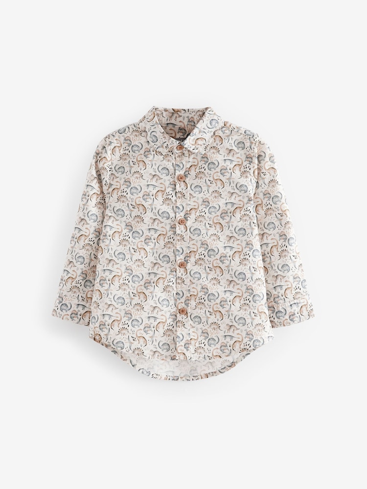 Ecru White All-Over Print Dino 100% Cotton Shirt - Image 1 of 1