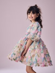 Pink Embellished Puff Sleeve Dress (3-16yrs) - Image 1 of 8