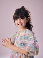 Pink Embellished Puff Sleeve Dress (3-16yrs) - Image 3 of 8