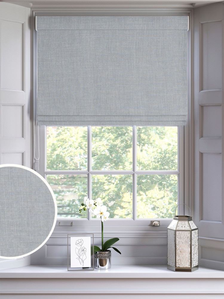 Blue Textured Made to Measure 100% Cotton Roman Blind - Image 1 of 6