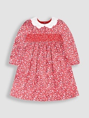 JoJo Maman Bébé Red Winter Blossom Smocked Party Dress - Image 1 of 5