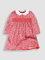 JoJo Maman Bébé Red Winter Blossom Smocked Party Dress - Image 2 of 5