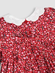 JoJo Maman Bébé Red Winter Blossom Smocked Party Dress - Image 4 of 5