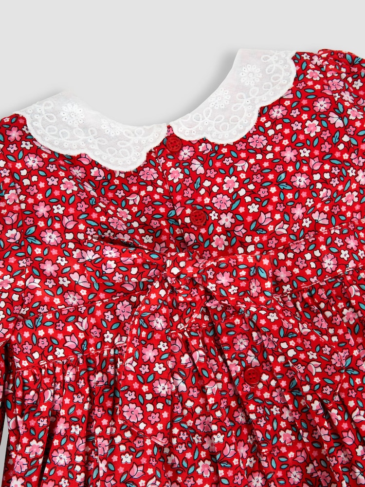 JoJo Maman Bébé Red Winter Blossom Smocked Party Dress - Image 4 of 5
