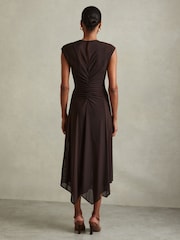 Reiss Chocolate Lyra Petite Mesh Ruched Midi Dress - Image 5 of 5