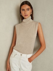 Reiss Neutral Harper Wool Slouched Sleeveless Top - Image 1 of 5