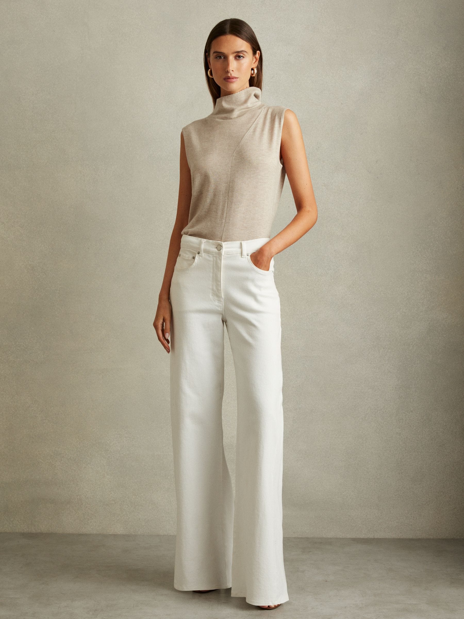 Buy Reiss Neutral Harper Wool Slouched Sleeveless Top from