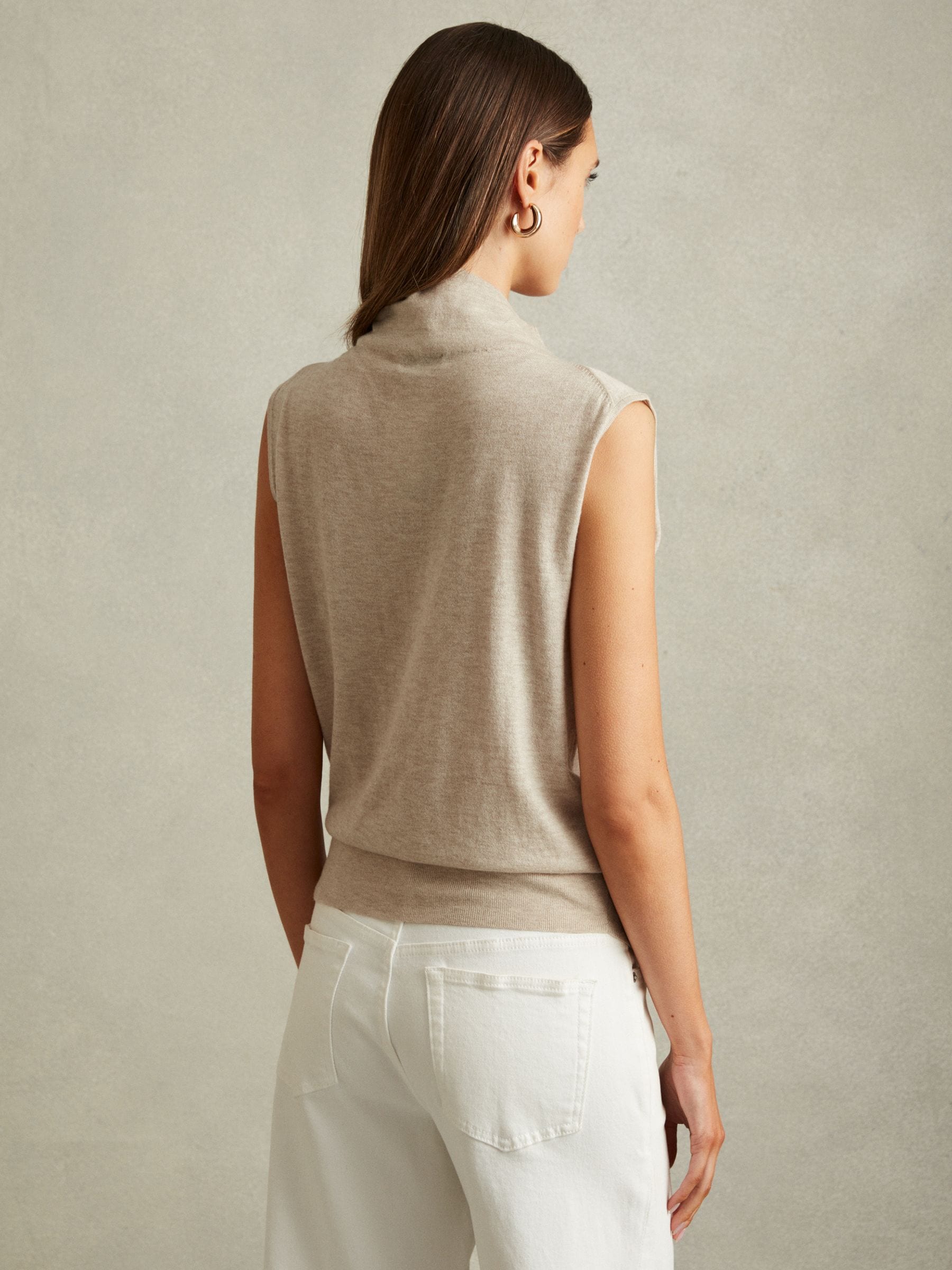 Buy Reiss Neutral Harper Wool Slouched Sleeveless Top from