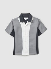 Reiss Blue Dalorian Colourblock Cuban Collar Shirt - Image 1 of 4