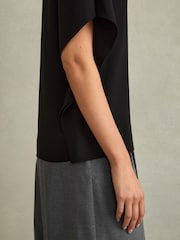 Reiss Black Tania Draped Sleeve Top - Image 4 of 6