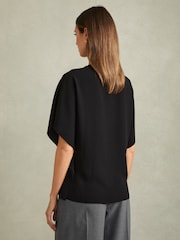 Reiss Black Tania Draped Sleeve Top - Image 5 of 6