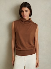 Reiss Toffee Harper Wool Slouched Sleeveless Top - Image 1 of 6