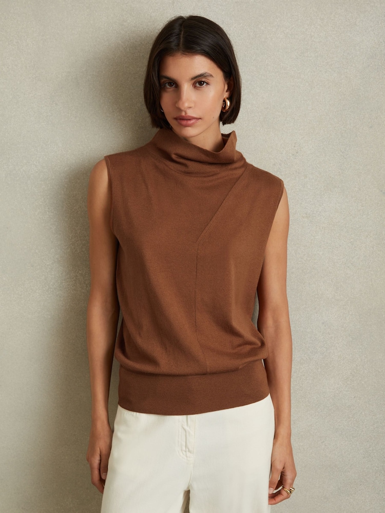 Reiss Toffee Harper Wool Slouched Sleeveless Top - Image 1 of 6