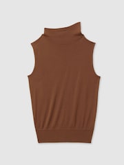 Reiss Toffee Harper Wool Slouched Sleeveless Top - Image 2 of 6