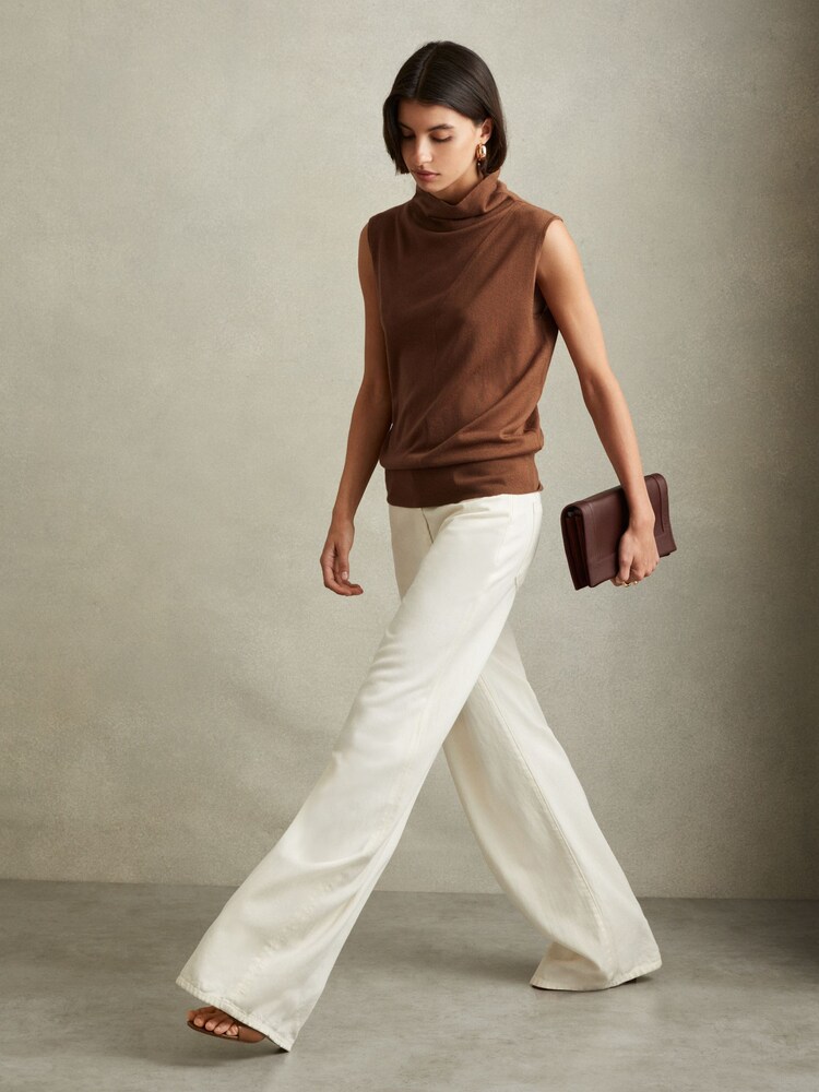 Reiss Toffee Harper Wool Slouched Sleeveless Top - Image 2 of 3 Reiss Toffee Harper Wool Slouched Sleeveless Top - Image 2 of 3