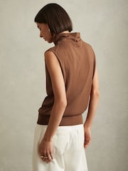 Reiss Toffee Harper Wool Slouched Sleeveless Top - Image 5 of 6