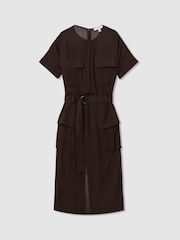 Reiss Chocolate Essie Mesh Utility Belted Midi Dress - Image 2 of 5