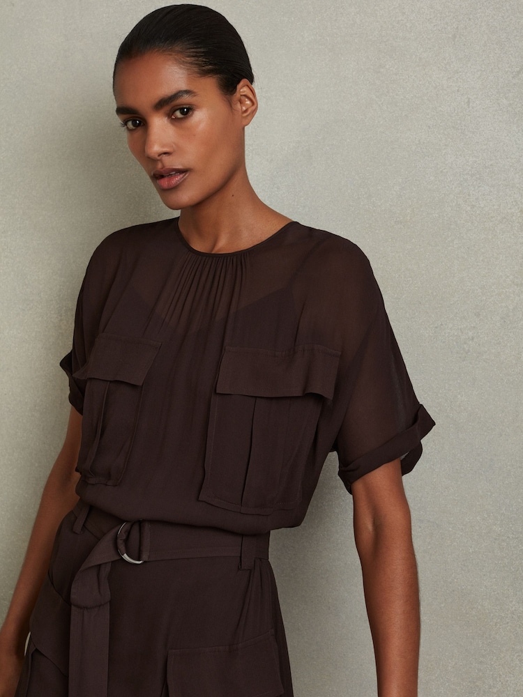 Buy Reiss Chocolate Essie Mesh Utility Belted Midi Dress from Next USA Buy Reiss Chocolate Essie Mesh Utility Belted Midi Dress from Next USA