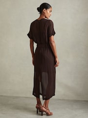 Reiss Chocolate Essie Mesh Utility Belted Midi Dress - Image 4 of 5
