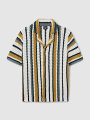 Reiss Green Multi Tampa Ché Crochet Cuban Collar Shirt - Image 2 of 6