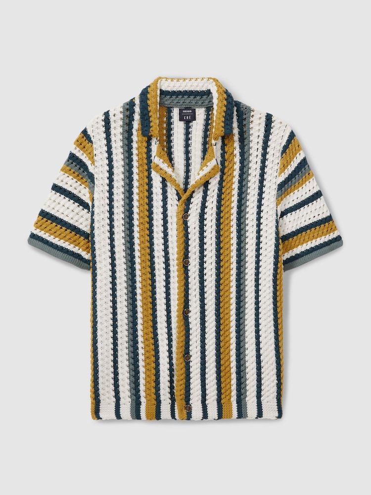 Reiss Green Multi Tampa Ché Crochet Cuban Collar Shirt - Image 2 of 6 Reiss Green Multi Tampa Ché Crochet Cuban Collar Shirt - Image 2 of 6