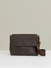 Reiss Chocolate Selena Leather Flap Crossbody Bag - Image 1 of 7