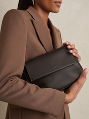 Reiss Chocolate Selena Leather Flap Crossbody Bag - Image 3 of 7