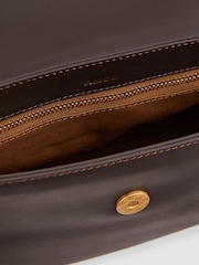 Reiss Chocolate Selena Leather Flap Crossbody Bag - Image 4 of 7