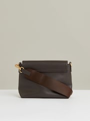 Reiss Chocolate Selena Leather Flap Crossbody Bag - Image 6 of 7