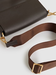 Reiss Chocolate Selena Leather Flap Crossbody Bag - Image 7 of 7
