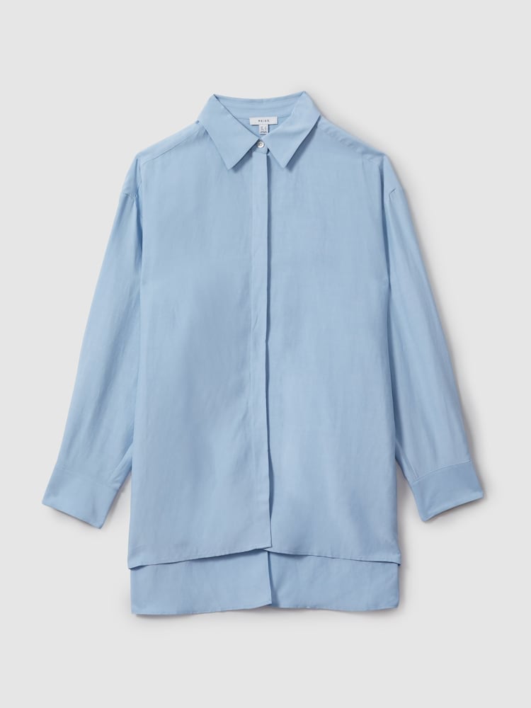 Reiss Blue Beatrix Oversized Shirt With Linen - Image 2 of 5