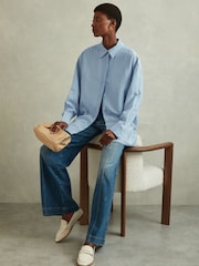 Reiss Blue Beatrix Oversized Shirt With Linen - Image 3 of 5